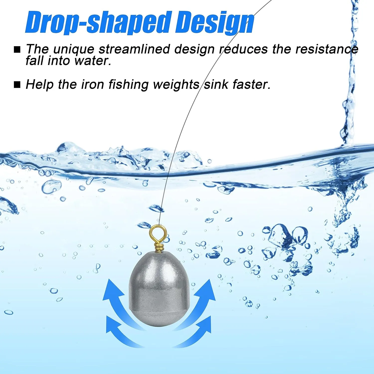 FUSIGO Fishing Weight Sinker,Bass Casting Sinker Weight Bell Sinker Iron Fishing Weight Sinker with Ring Water Drop Sinker Weight for Saltwater Freshwater Fishing, Silver
