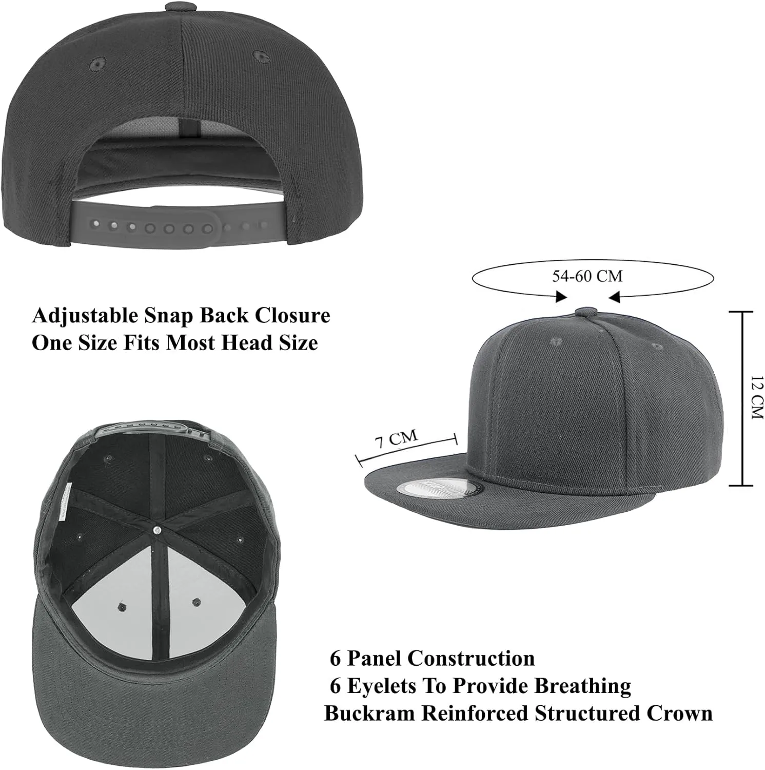 Gelante Plain Blank Flat Brim Adjustable Snapback Baseball Caps LOT 6 Pack