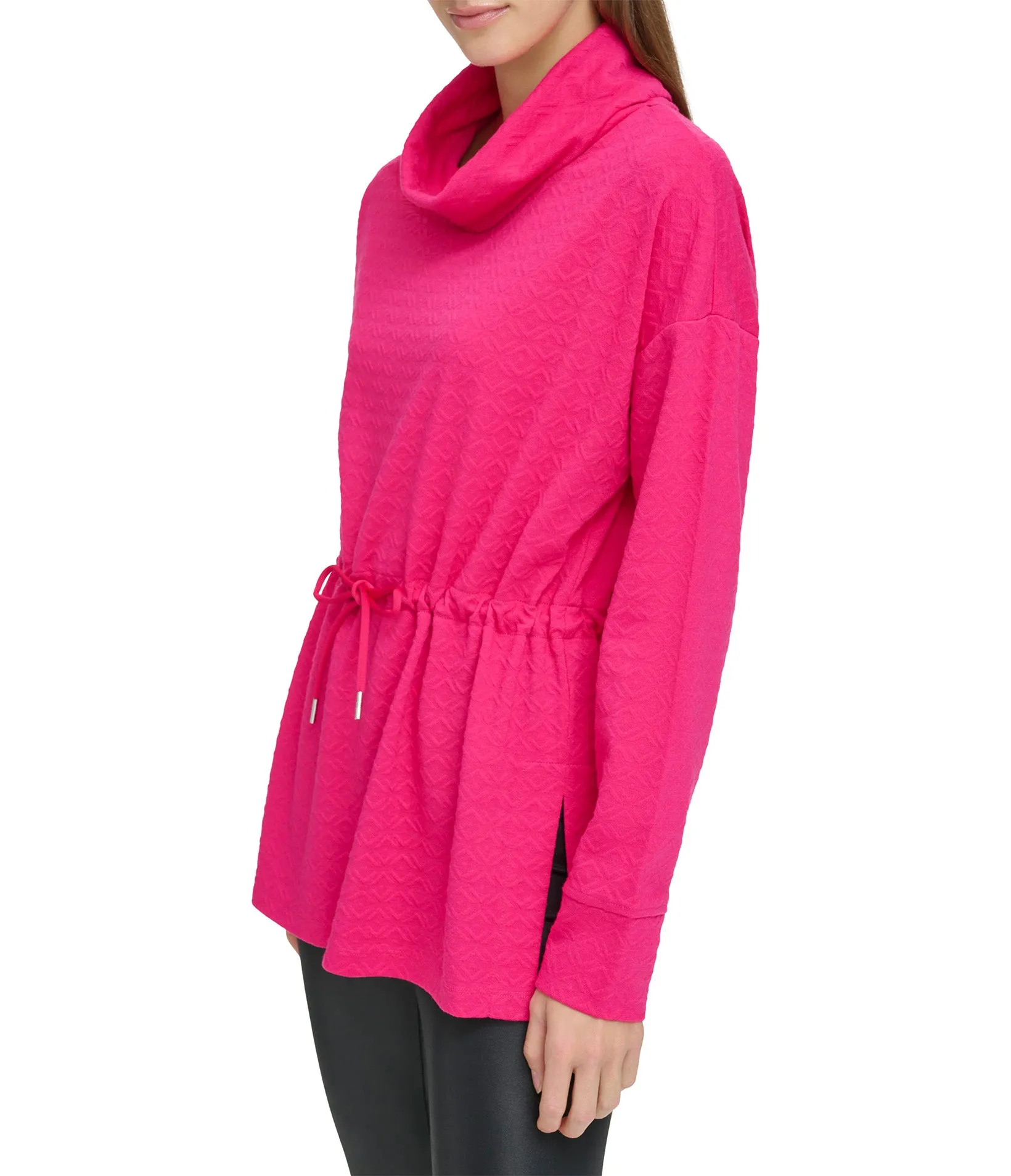 Geo Textured Knit Tunic With Drawstring Waist