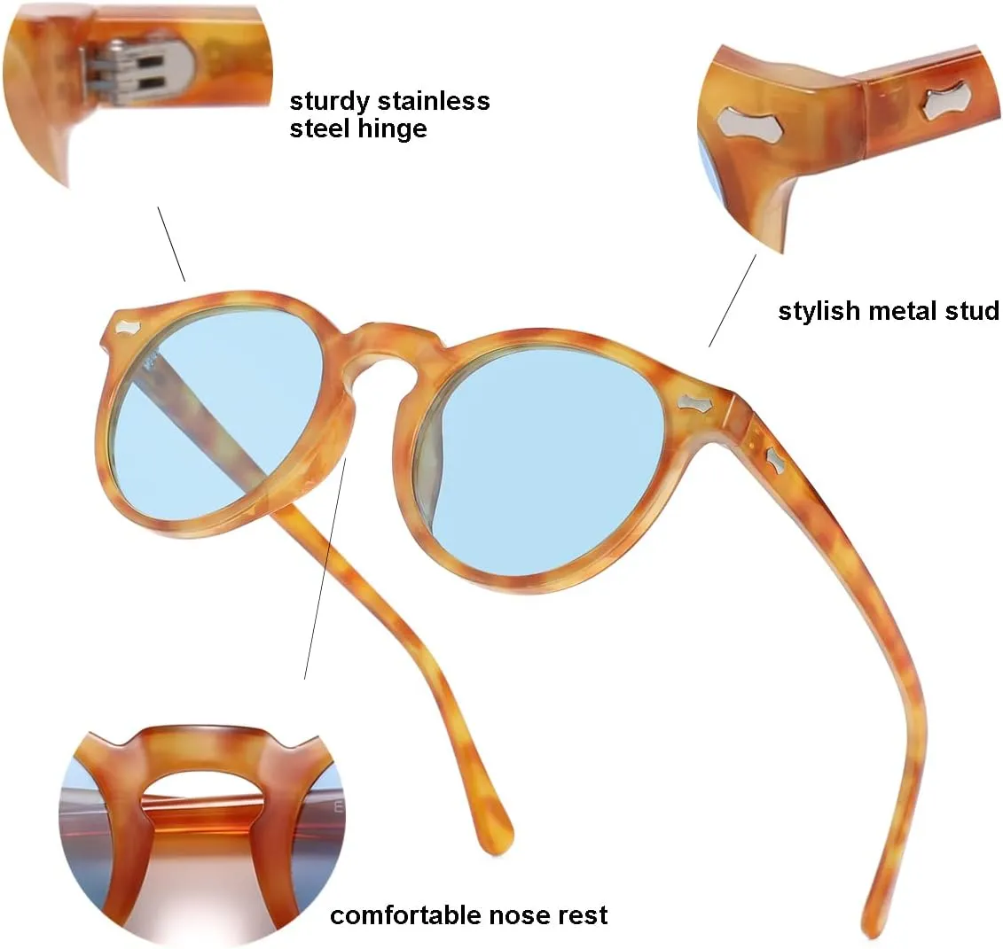 Gleyemor Vintage Polarized Sunglasses for Men Round Sunglasses UV400 Protection Retro Hand-crafted Acetate Frame