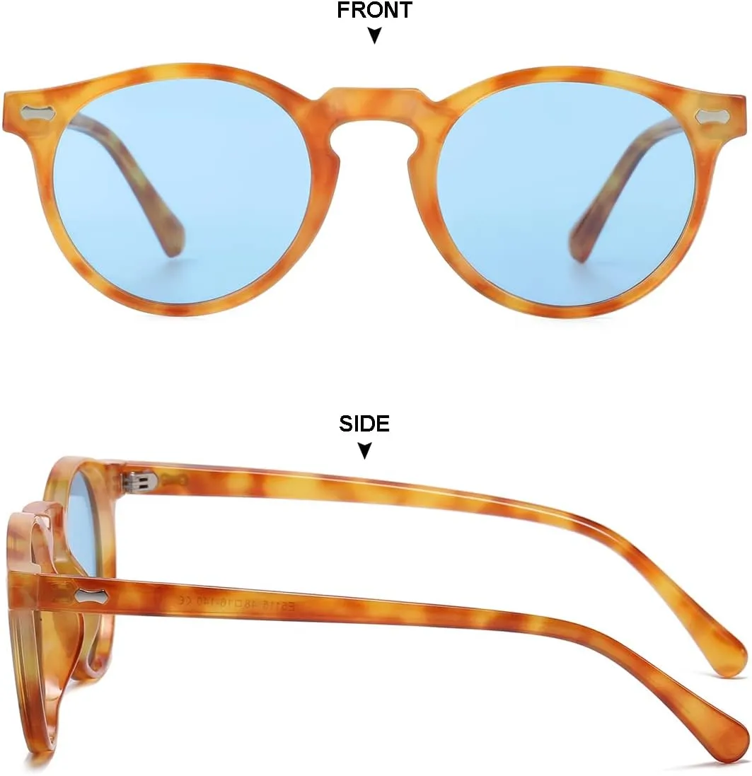 Gleyemor Vintage Polarized Sunglasses for Men Round Sunglasses UV400 Protection Retro Hand-crafted Acetate Frame