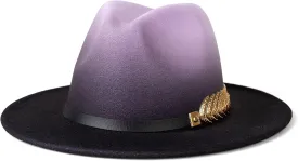 Gossifan Women Gradient Color Fedora Wide Brim Felt Panama Hat with Belt Buckle
