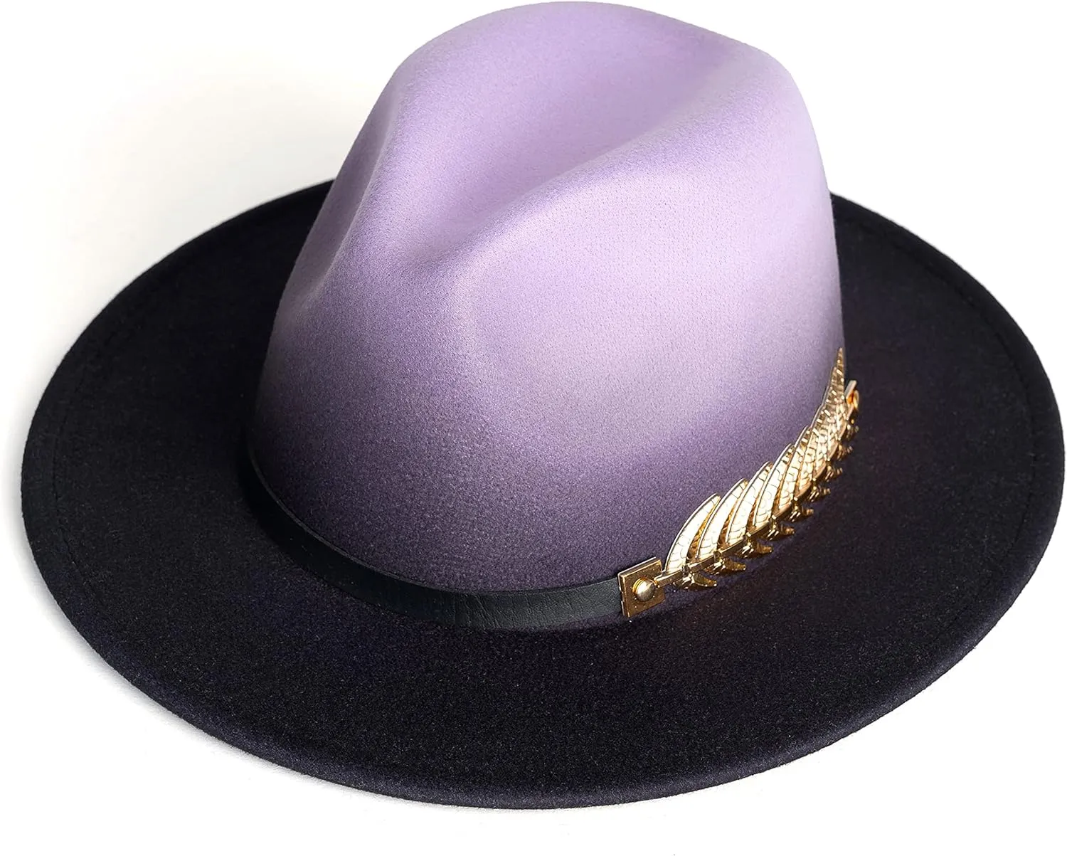 Gossifan Women Gradient Color Fedora Wide Brim Felt Panama Hat with Belt Buckle