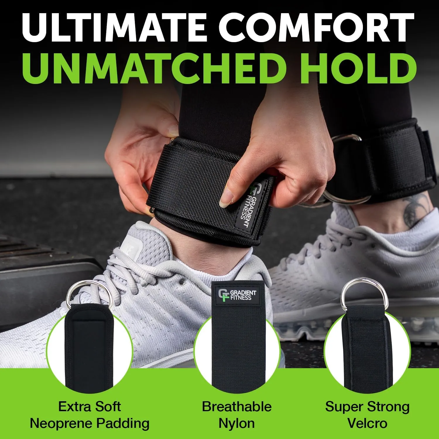 Gradient Fitness Ankle Straps (2 Pack) | Ankle Strap for Cable Machine, Ankle Bands for Working Out, Cable Ankle Strap