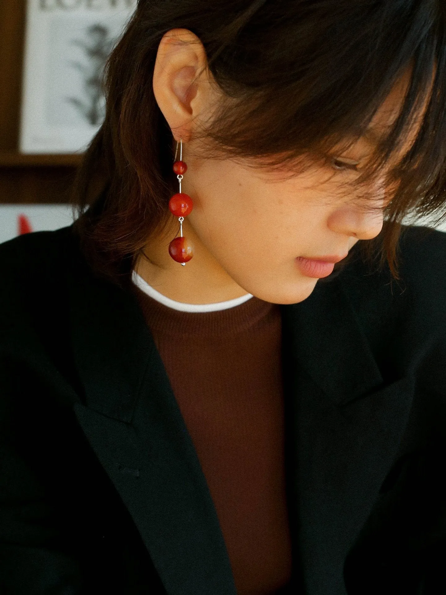 Gradient Red Onyx 925 Silver Dangle Earring