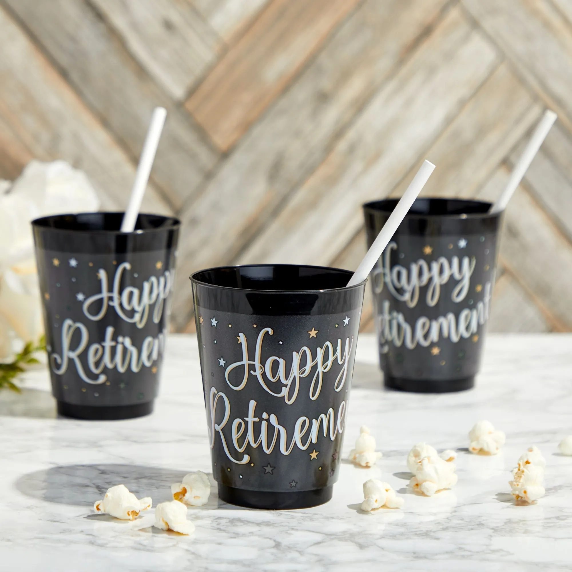 Happy Retirement Party Decorations, Black Plastic Cups (16 oz, 16 Pack)