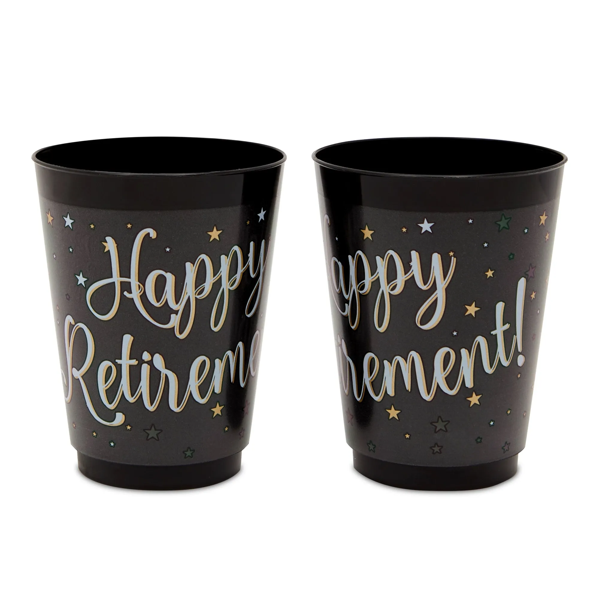 Happy Retirement Party Decorations, Black Plastic Cups (16 oz, 16 Pack)