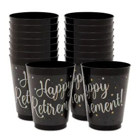 Happy Retirement Party Decorations, Black Plastic Cups (16 oz, 16 Pack)