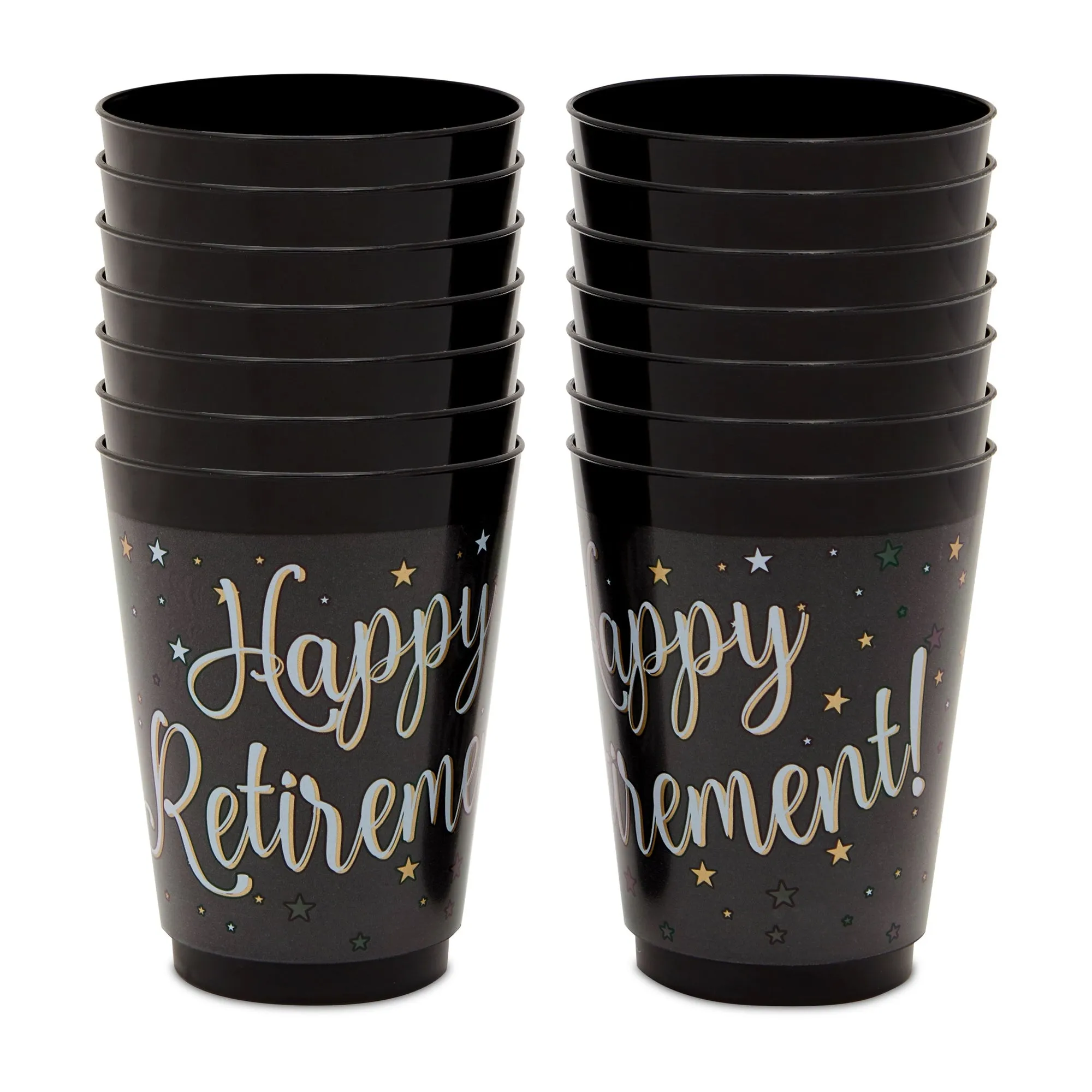 Happy Retirement Party Decorations, Black Plastic Cups (16 oz, 16 Pack)