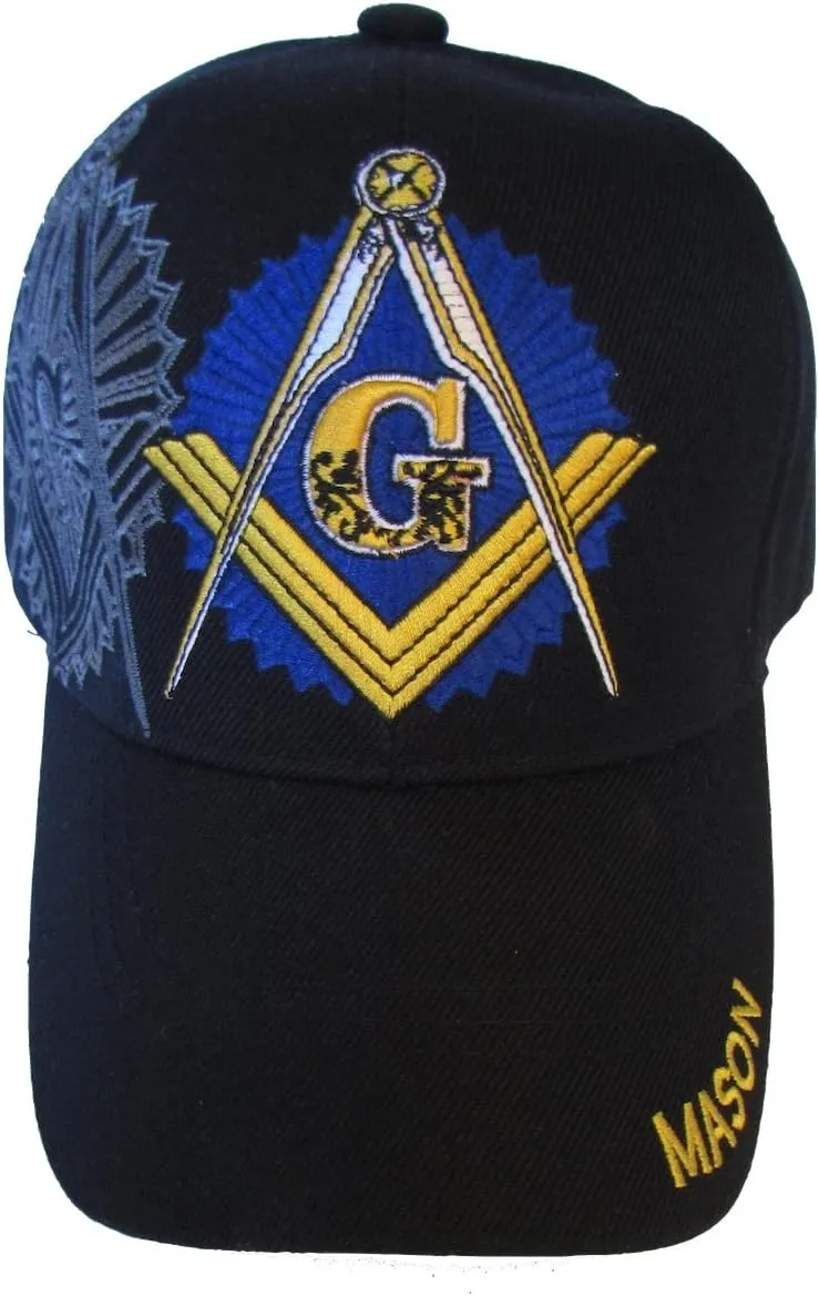 Headwear Freemason Embroidered Black Adjustable Hat Mason Masonic Lodge Baseball Cap (Black)
