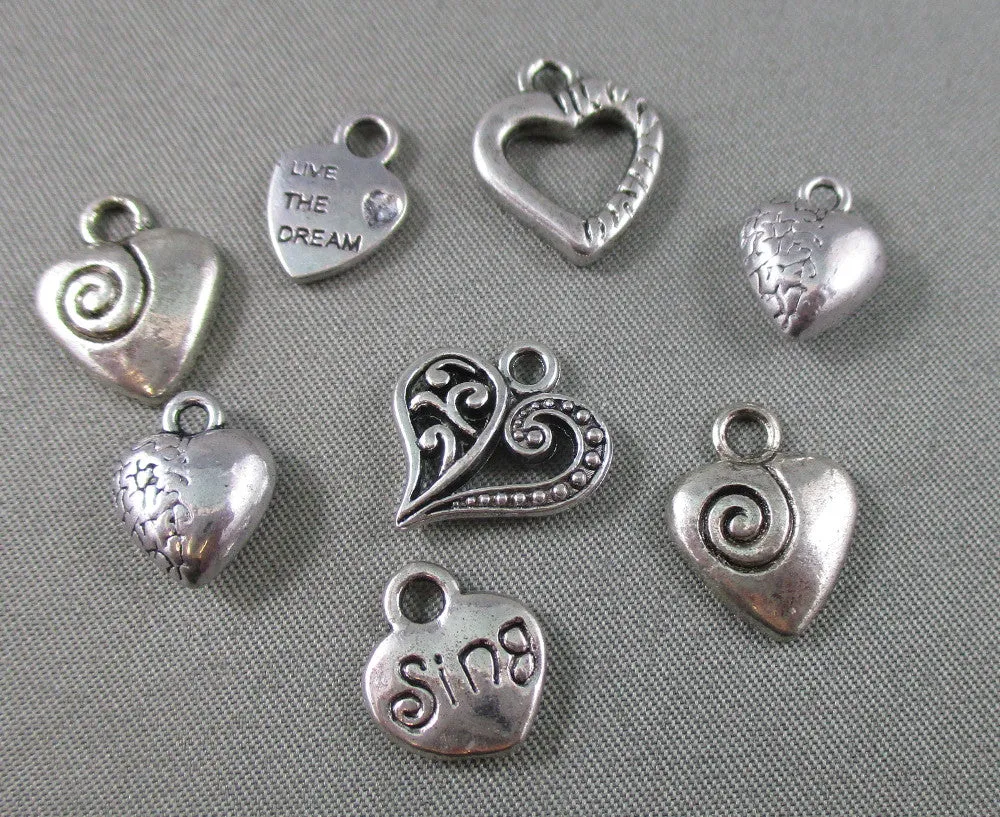 Heart Charm Silver Tone Mixed 8pcs (1277)
