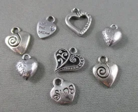 Heart Charm Silver Tone Mixed 8pcs (1277)