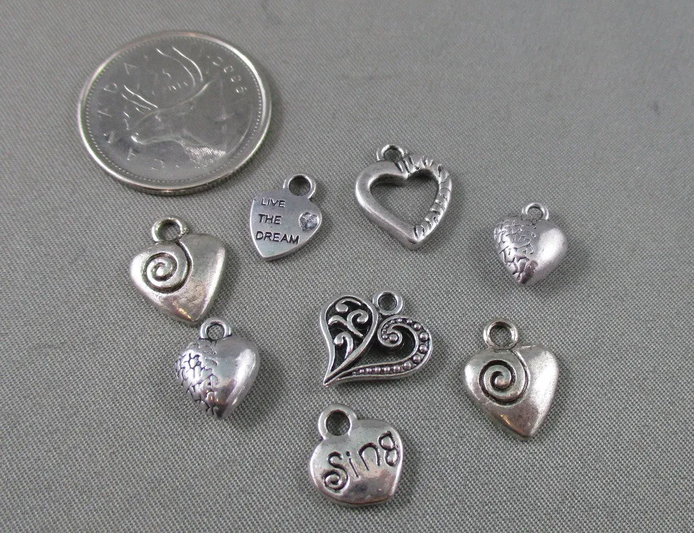 Heart Charm Silver Tone Mixed 8pcs (1277)