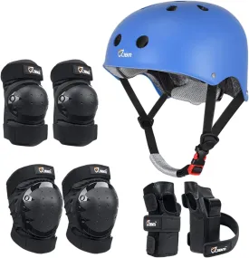 JBM Skating Protective Gear Adult Skateboard Helmet Knee and Elbow Pads with Wrist Guards for Inline Roller Skating, Skateboarding, Scootering