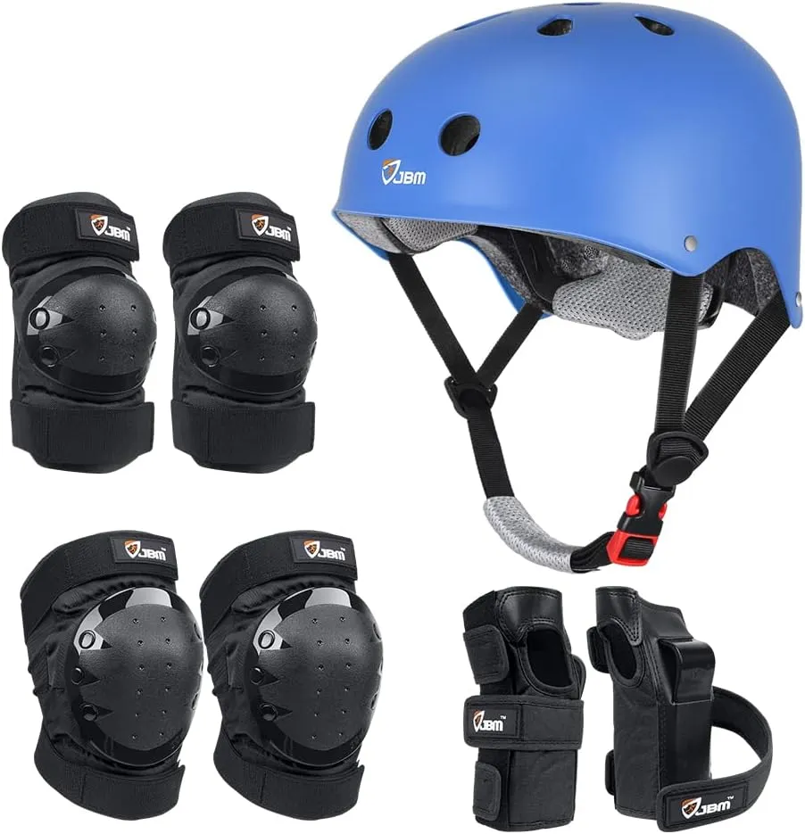 JBM Skating Protective Gear Adult Skateboard Helmet Knee and Elbow Pads with Wrist Guards for Inline Roller Skating, Skateboarding, Scootering