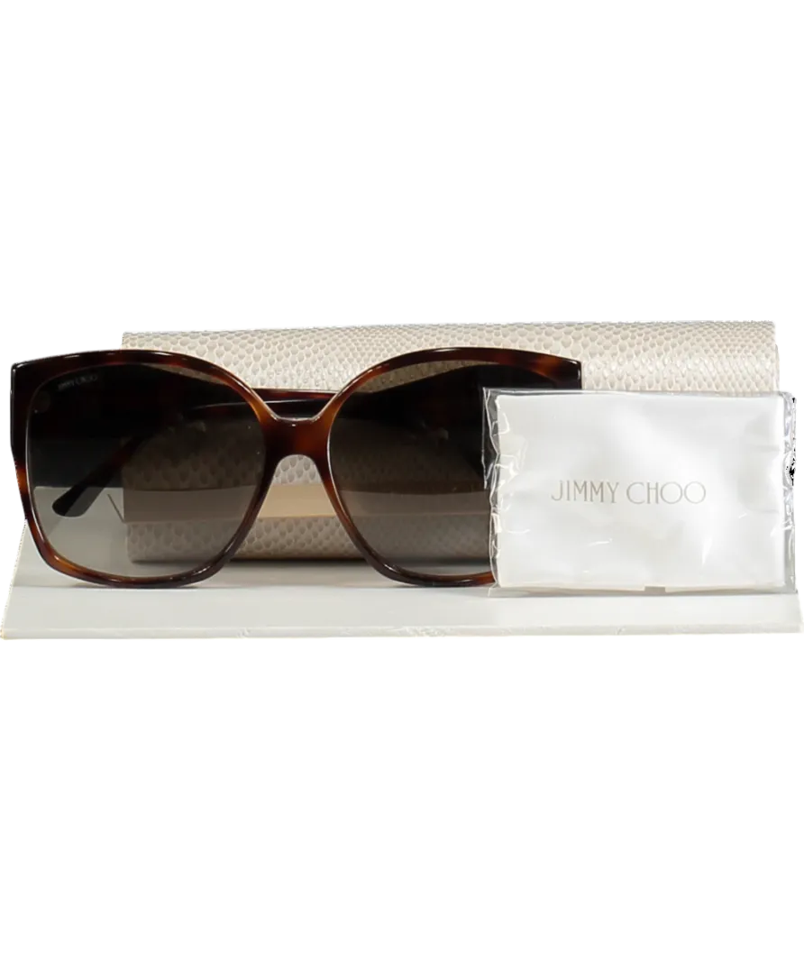 Jimmy Choo Brown Noemi Crystal Logo Sunglasses in case