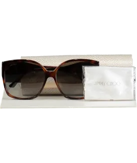 Jimmy Choo Brown Noemi Crystal Logo Sunglasses in case