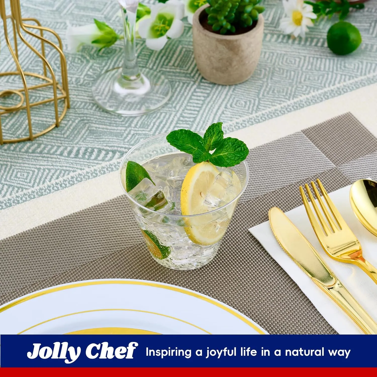 JOLLY CHEF 9 oz Clear Disposable Plastic Cups, 50 Pack Clear Plastic Cups Tumblers, Heavy-duty Party Glasses, Disposable Cups for Wedding,Thanksgiving, Christmas Party