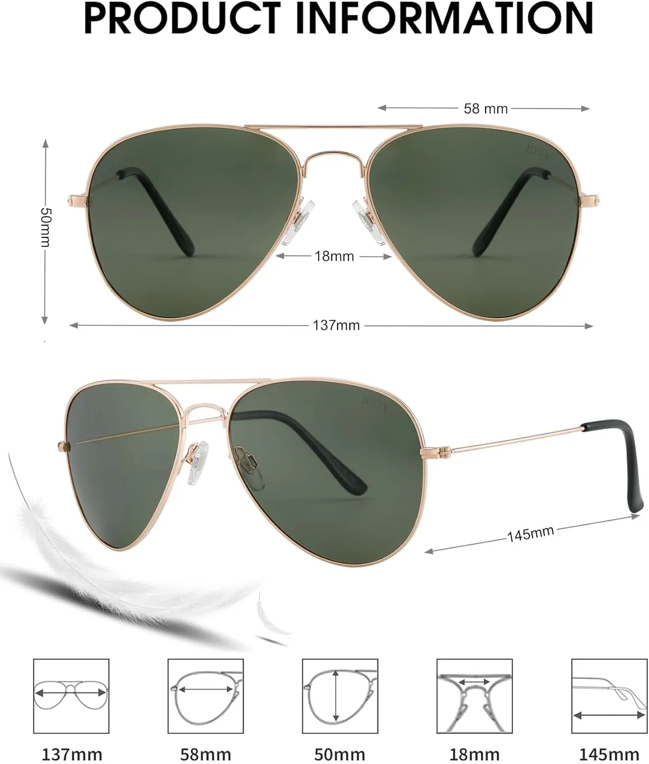 JOOX Polarized Aviator Sunglasses for Women Men, UV400 Protection Lens and Lightweight Metal Pilot Frame