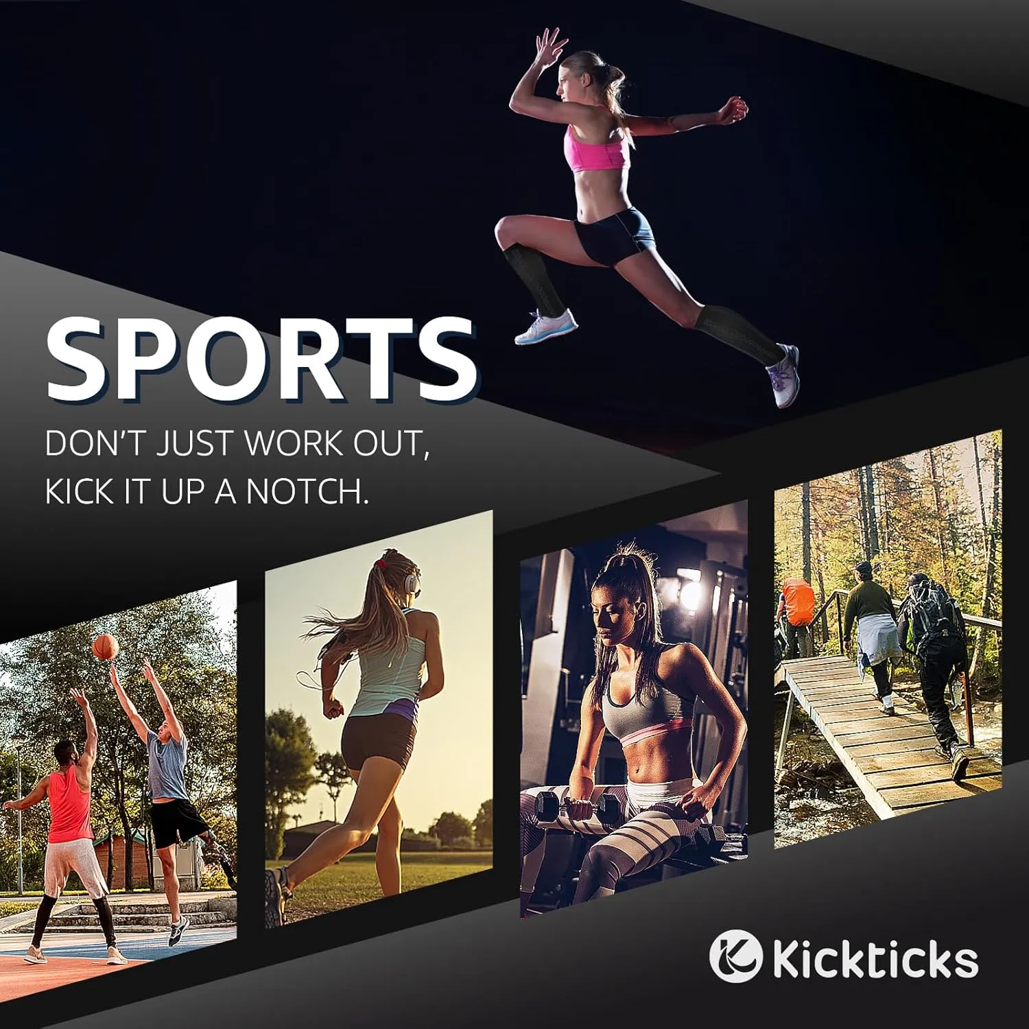 Kickticks 4 Pairs Compression Socks for Woman & Man Unisex 20-30mmHg Knee high Plus Size Wide Calves for Flying Running