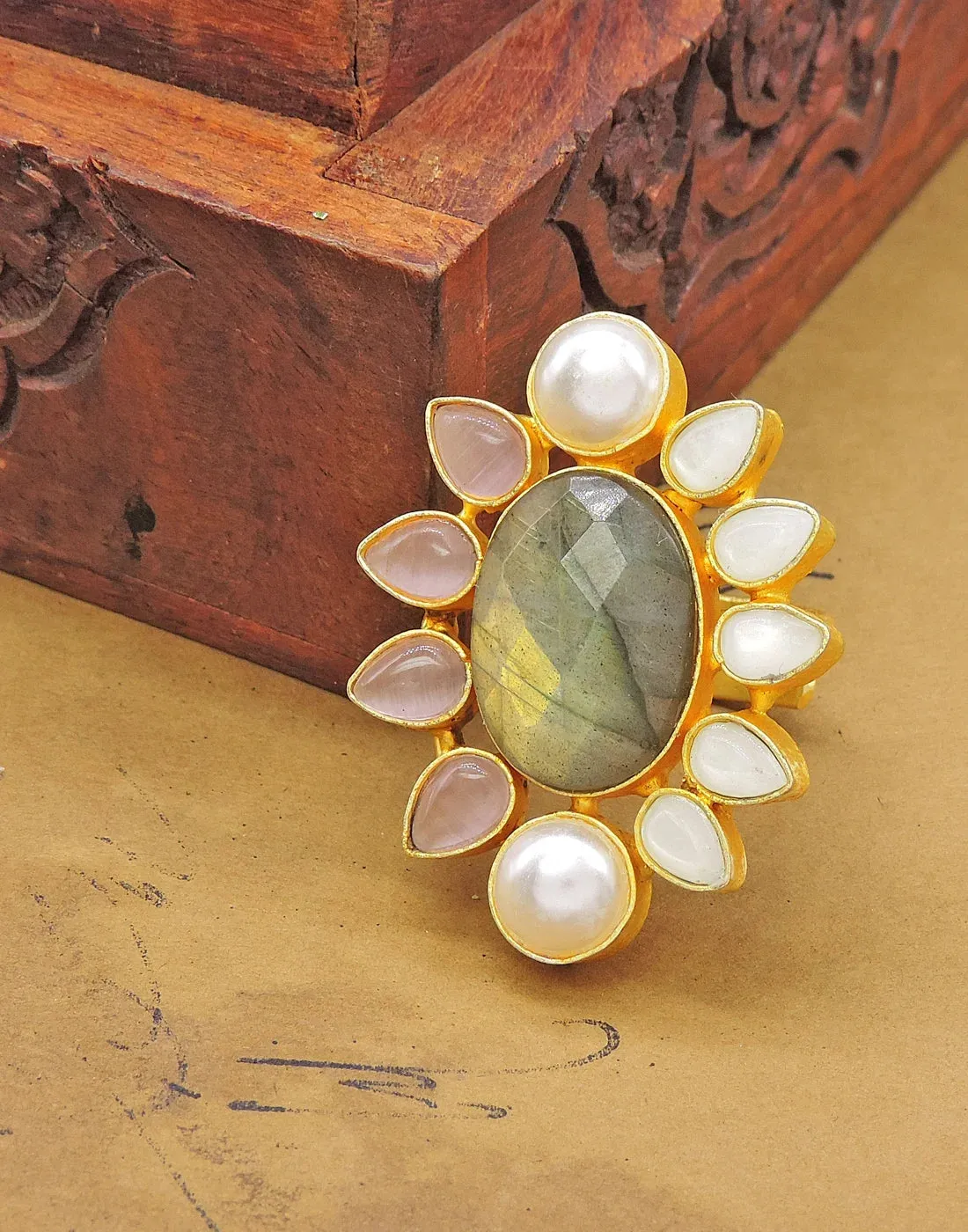 Labradorite & Glass Ring