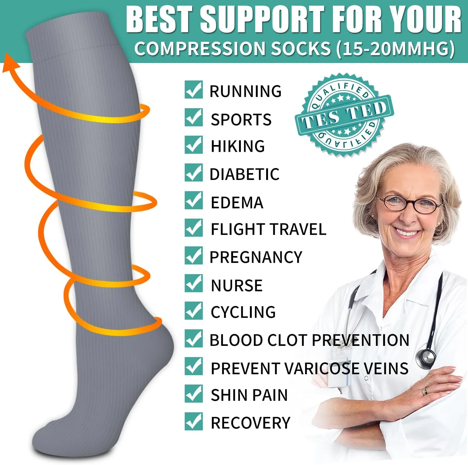 Laite Hebe 3 Pack Medical Compression Sock-Compression Sock for Women and Men-Best for Running,Nursing,Sports