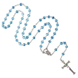LIGHT BLUE CRYSTAL ROSARY - METAL