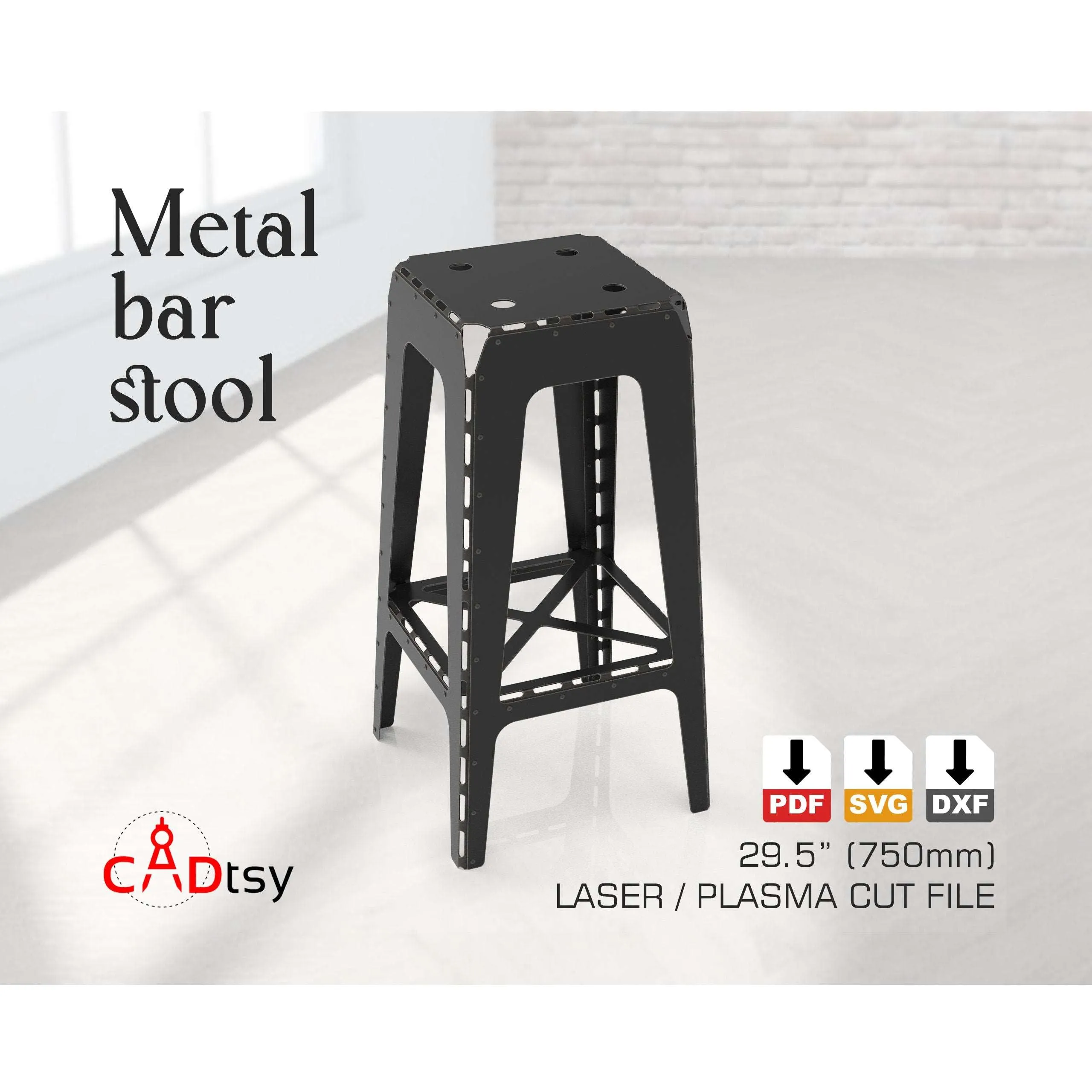 Metal Bar Stool CNC Laser/Plasma Cutting DXF/SVG Files. Industrial Style. Height 750mm (29.5")
