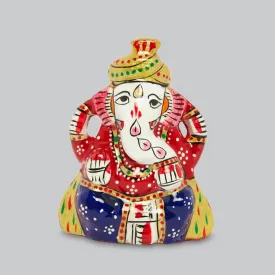 Metal Enamel Handpainted Ganesha with Turban 2.5 in