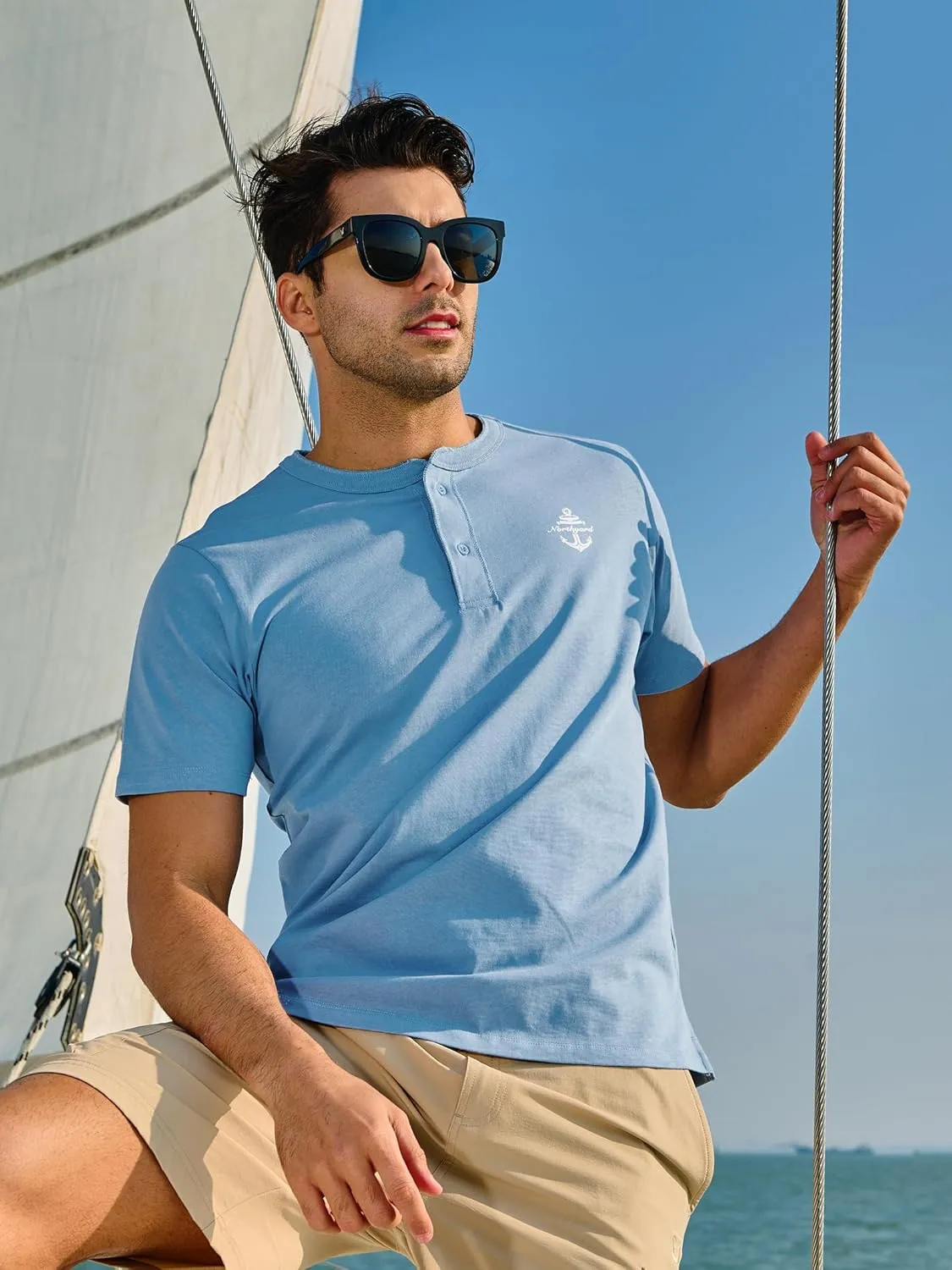 NORTHYARD Men's Henley Shirts Casual Short Sleeve Heavy Cotton T-Shirts Solid Basic Summer Tee Tops