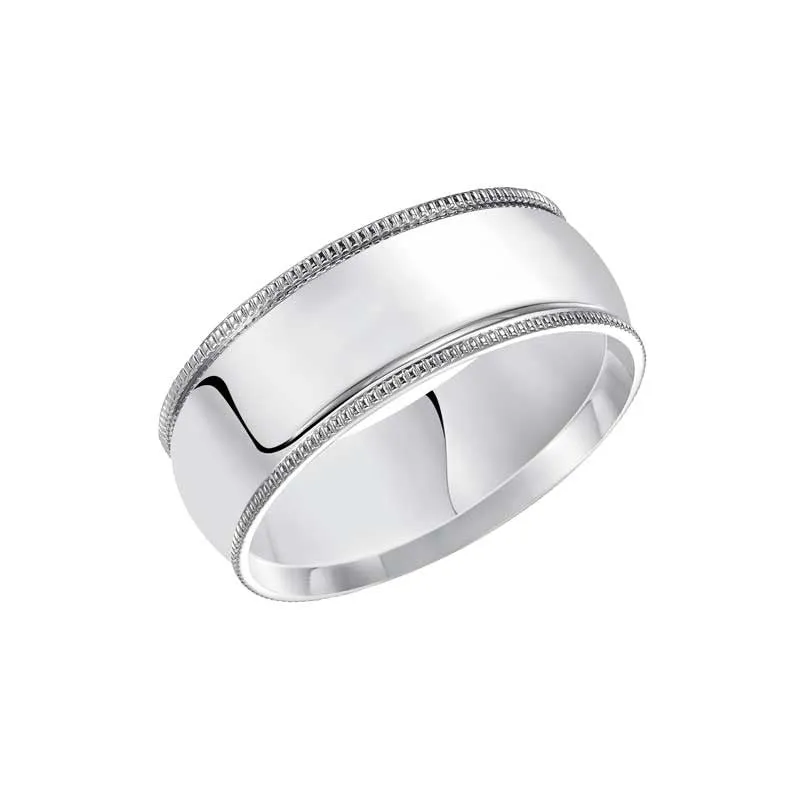 Polished Milgrain Edge Low Round Profile Comfort Fit Wedding Band