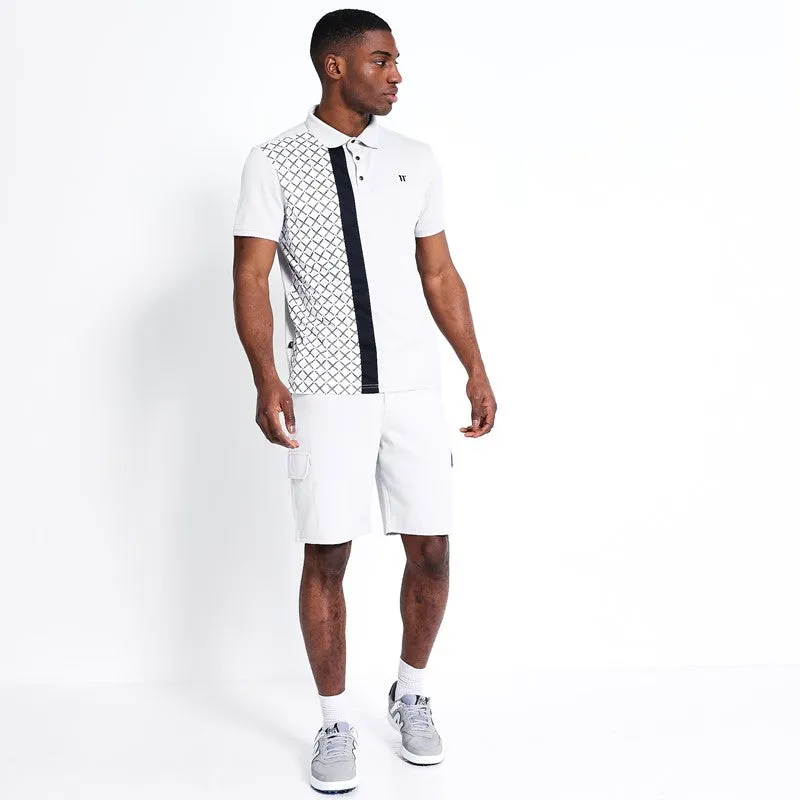 Printed Block Golf Polo - Vapour Grey / White / Black