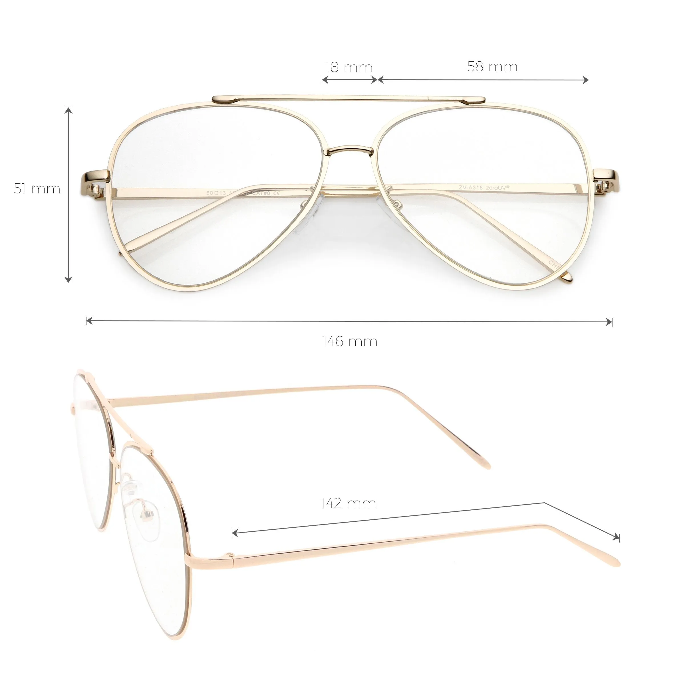 Retro Modern Teardrop Clear Flat Lens Glasses 58mm