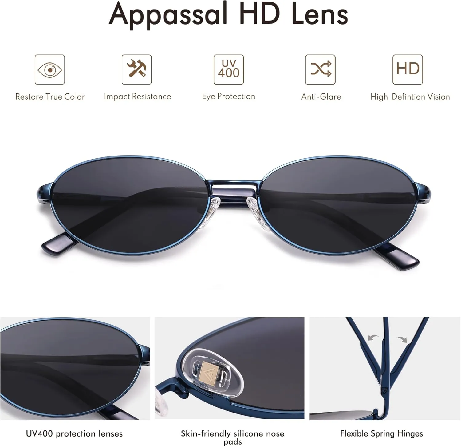 Retro Oval Sunglasses for Women Mens with Spring Hinge Sunnies AP3696