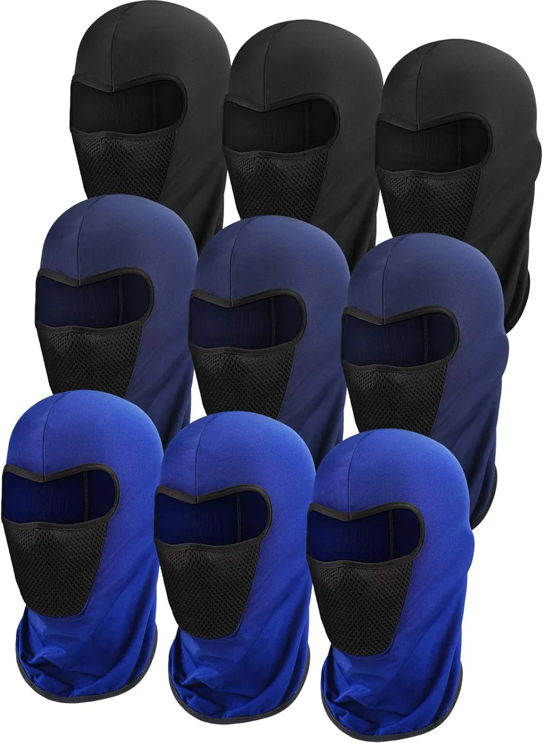 SATINIOR 9 Pieces Balaclava Ski Mask Camo Face Mask Breathable Sun Dust Protection Full Face Cover for Outdoor Activities(Medium,Black, Blue, Navy Blue)