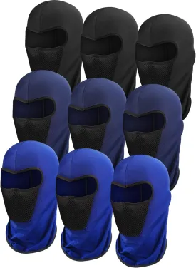 SATINIOR 9 Pieces Balaclava Ski Mask Camo Face Mask Breathable Sun Dust Protection Full Face Cover for Outdoor Activities(Medium,Black, Blue, Navy Blue)