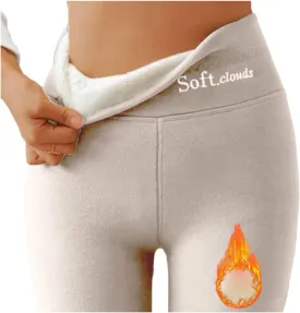 Soft Clouds Fleece Leggings for Women Casual Warm Winter Solid Pants Thermal Tights High Waist Yoga Pants