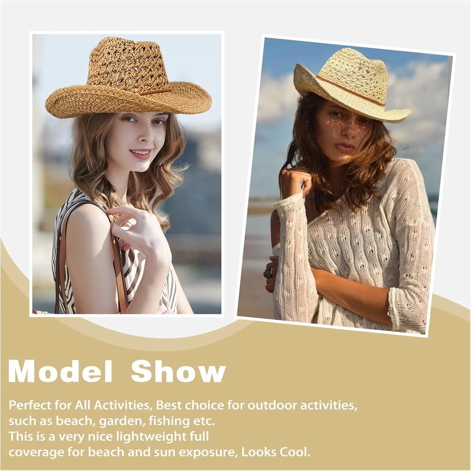 Straw Cowboy Hat Wide Brim Sun Hat Cowgirl Summer Western Cowboy Hat for Holiday Party Men Women with Sunglasses