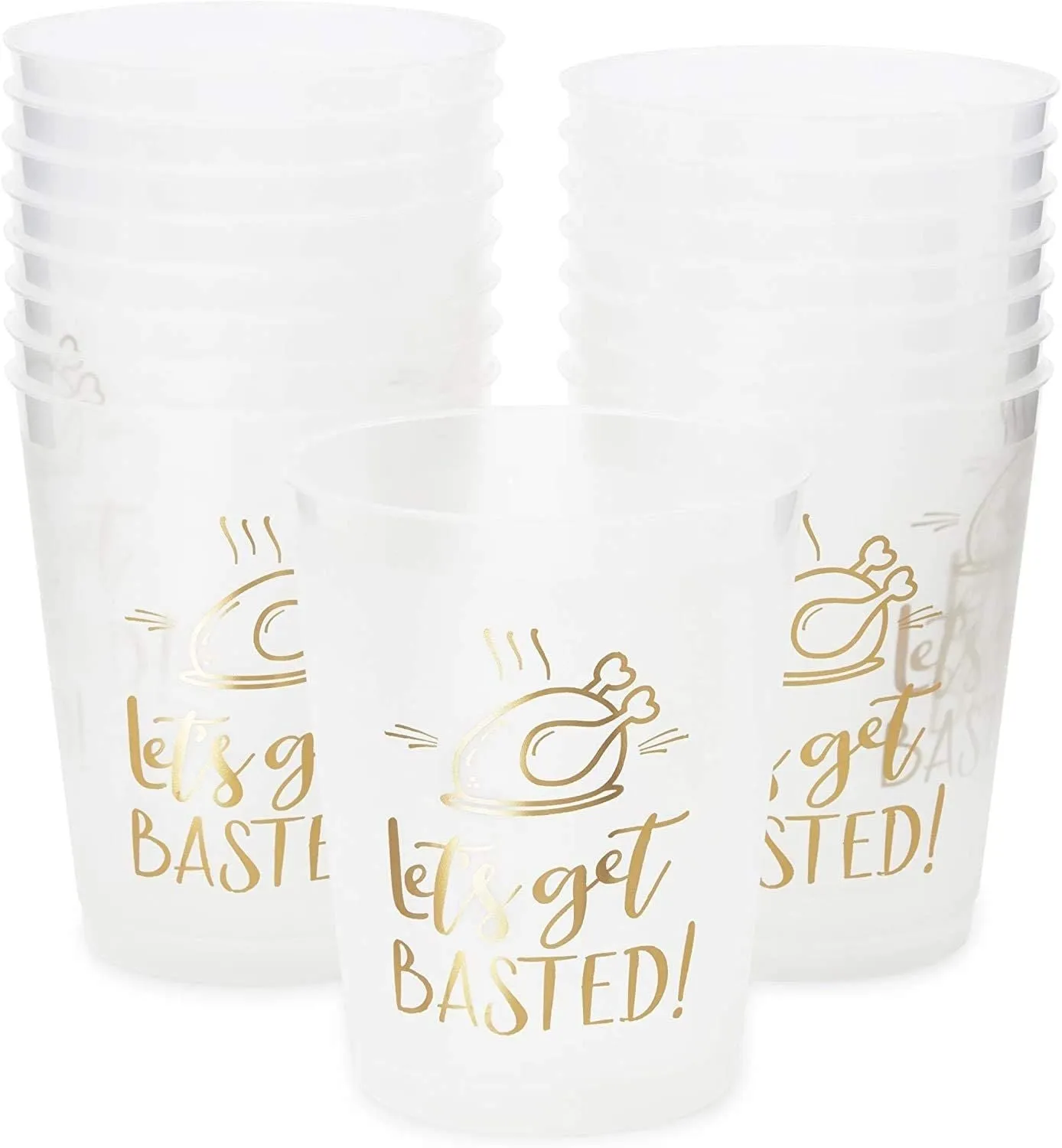 Thanksgiving Plastic Cups, Let’s Get Basted Gold Foil Design (Clear, 16 oz, 16 Pack)
