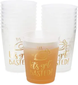 Thanksgiving Plastic Cups, Let’s Get Basted Gold Foil Design (Clear, 16 oz, 16 Pack)
