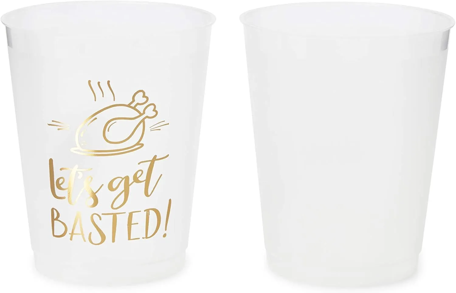 Thanksgiving Plastic Cups, Let’s Get Basted Gold Foil Design (Clear, 16 oz, 16 Pack)
