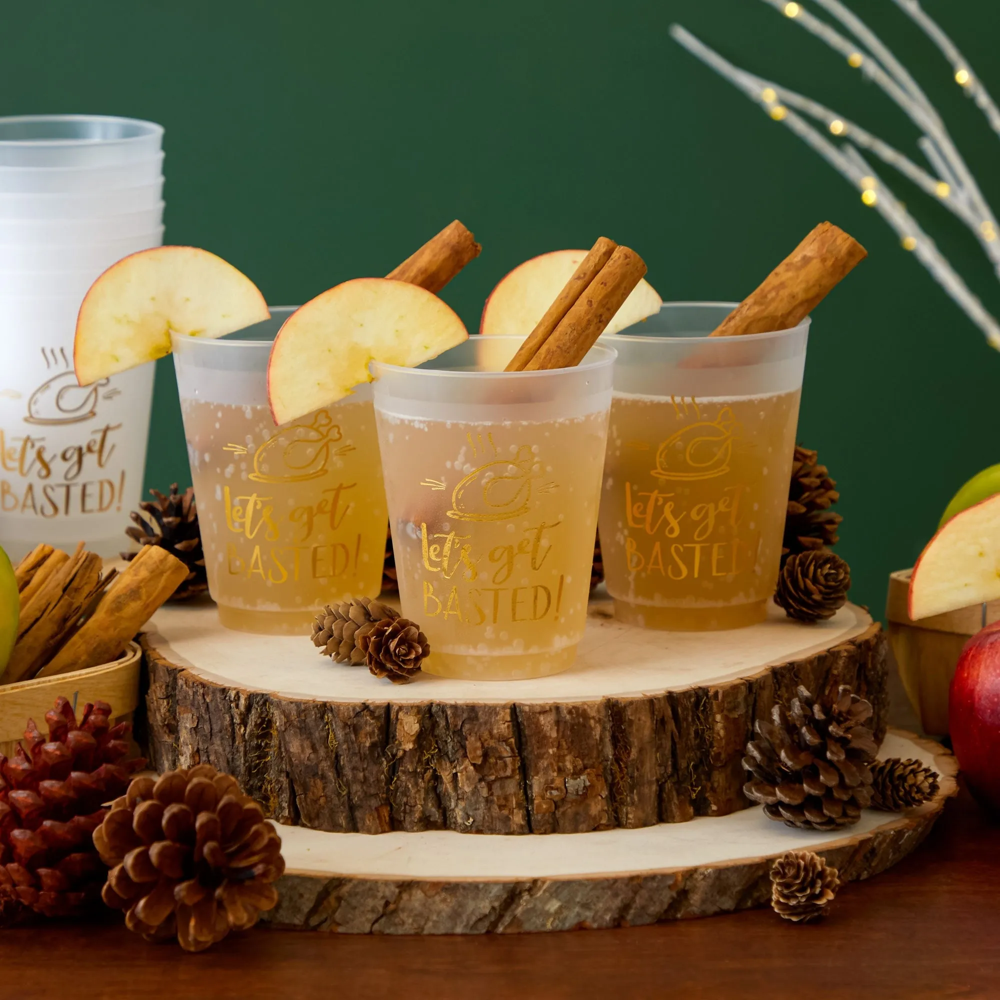 Thanksgiving Plastic Cups, Let’s Get Basted Gold Foil Design (Clear, 16 oz, 16 Pack)