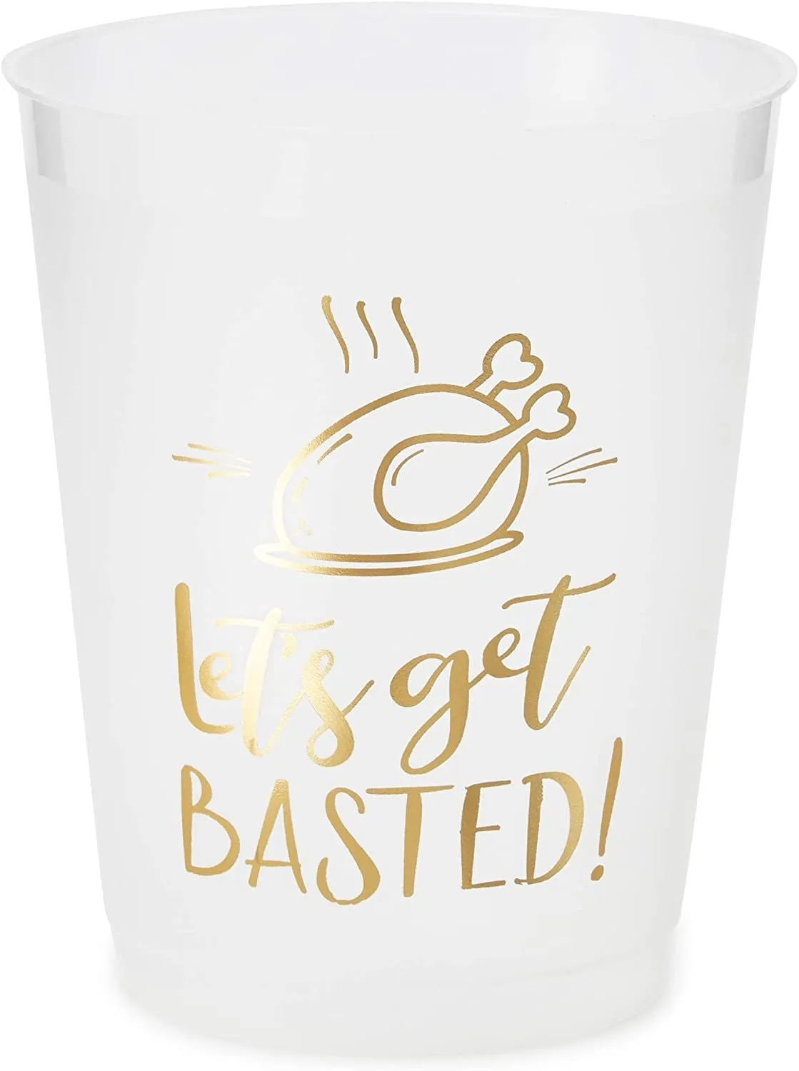 Thanksgiving Plastic Cups, Let’s Get Basted Gold Foil Design (Clear, 16 oz, 16 Pack)