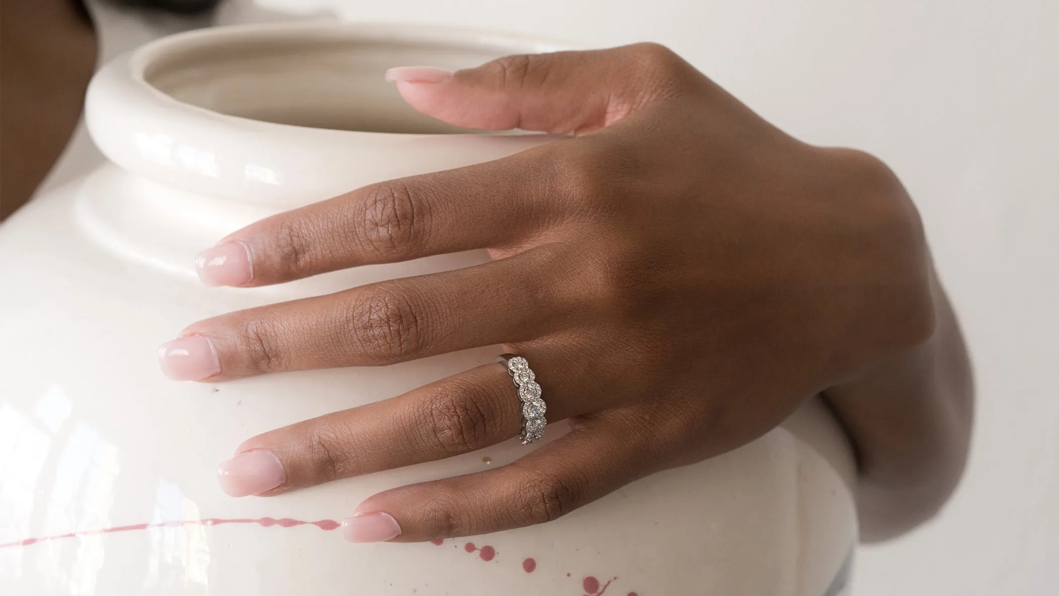 The Round Diamond Halo Half Band Ring