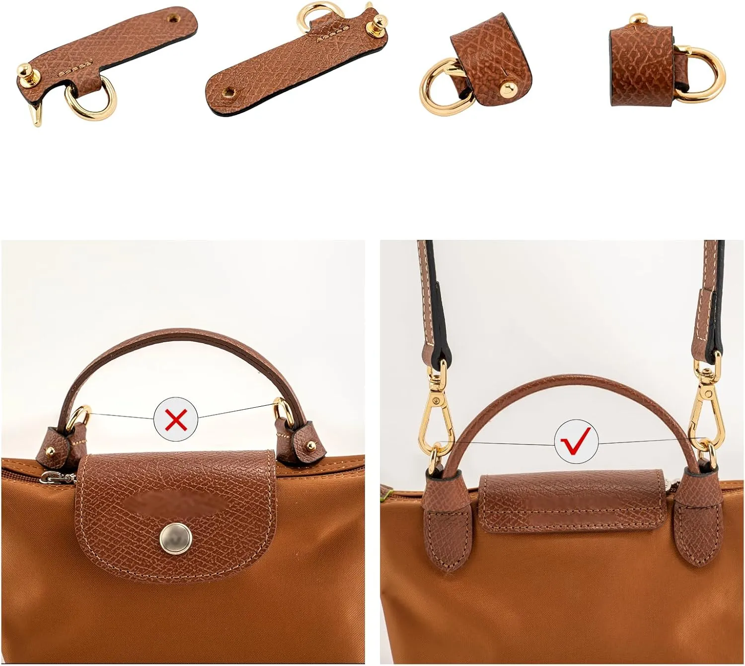 Upgraded Leather Purse Straps for Longchamp Mini Bag Conversion Kit, Bag Shoulder Strap Replacement Crossbody
