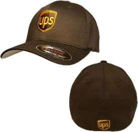 UPS Embroidered Front & Back Fitted Flexfit Brown Baseball Cap Hat (Large-XLarge)