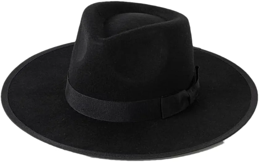 Women's Wool Top Hat Covered Wide Brim Jazz Fedora Hats Unisex Party Dress Hat Black 56-58CM