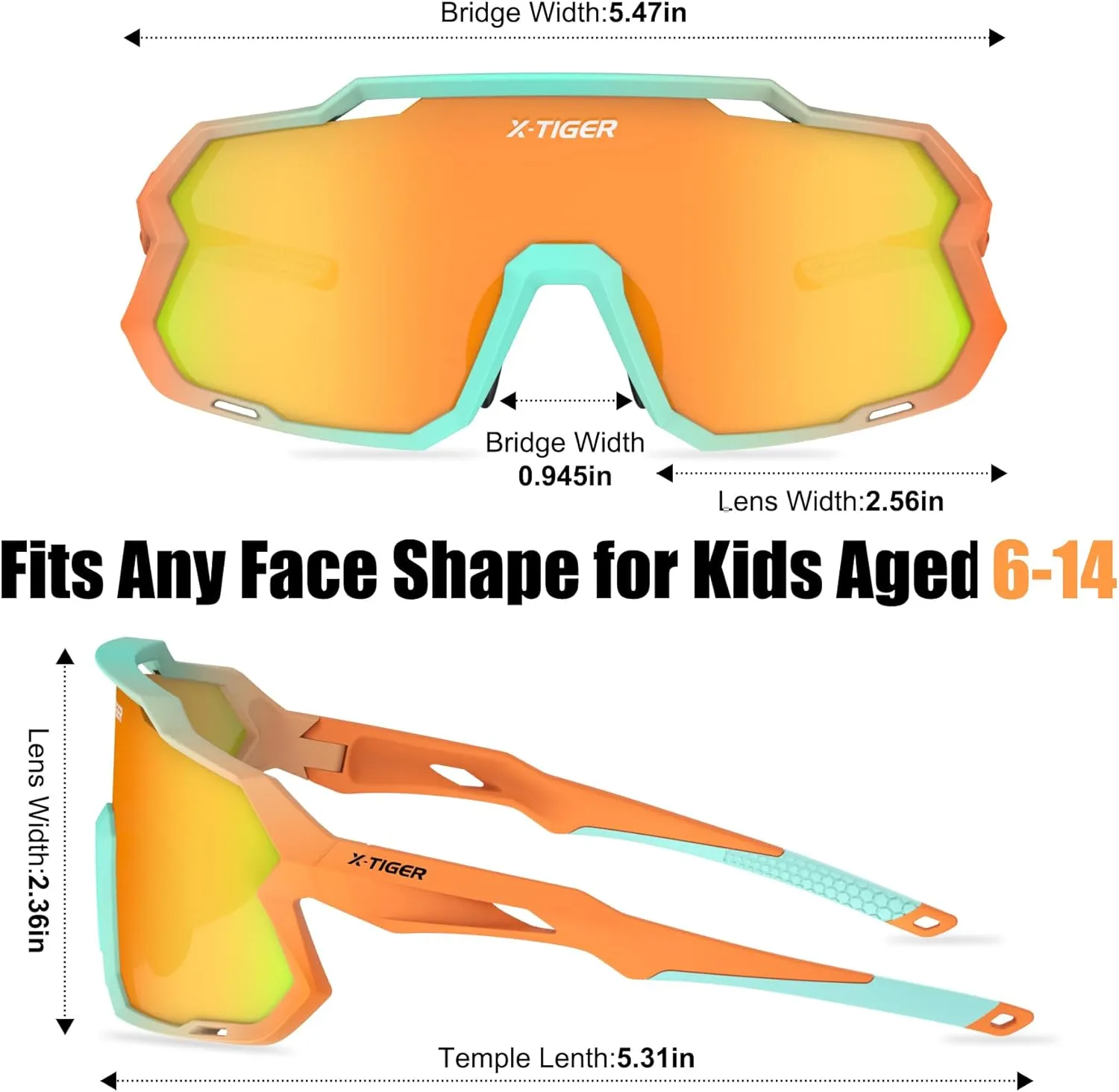 X-TIGER Kids Sunglasses Polarized Youth Baseball Sunglasses for 8-14 boys girls UV400 Sports Softball Cycling Glasses