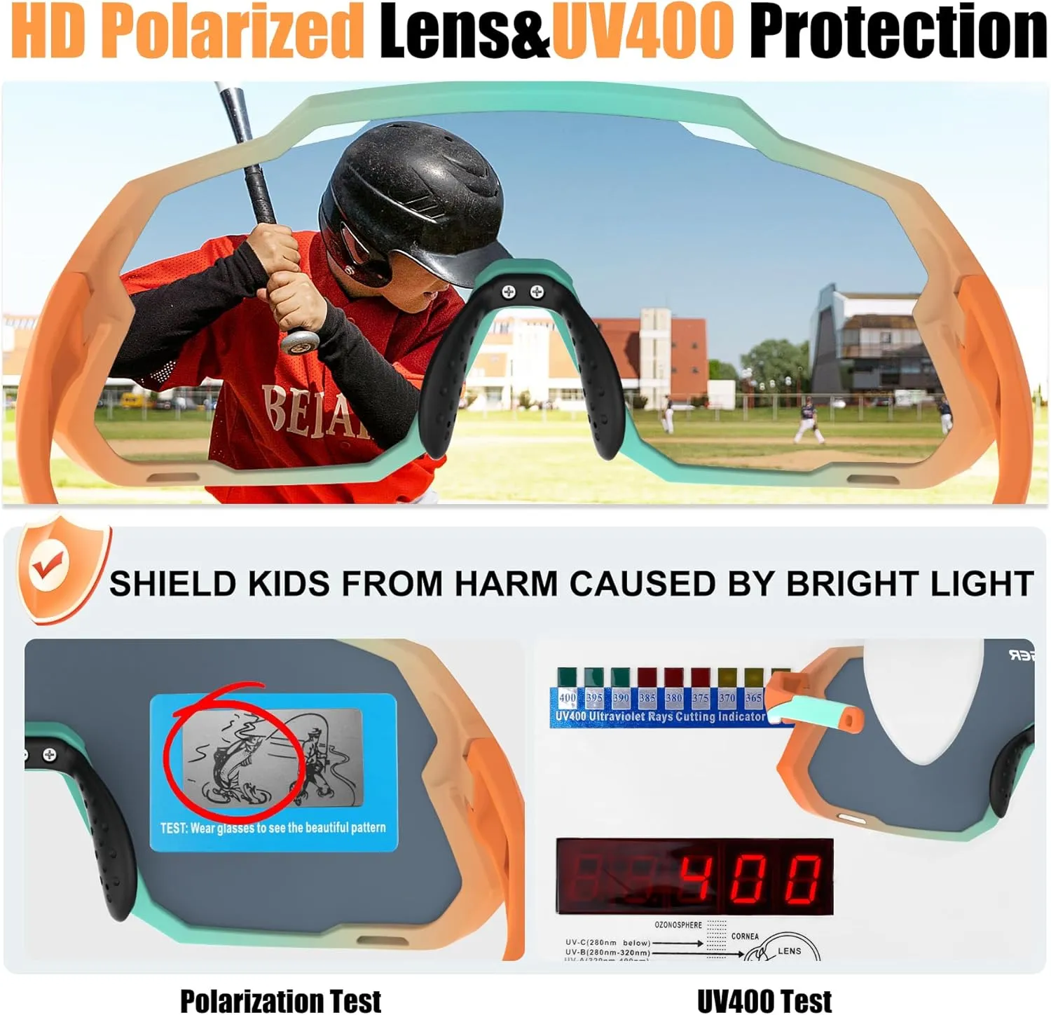 X-TIGER Kids Sunglasses Polarized Youth Baseball Sunglasses for 8-14 boys girls UV400 Sports Softball Cycling Glasses