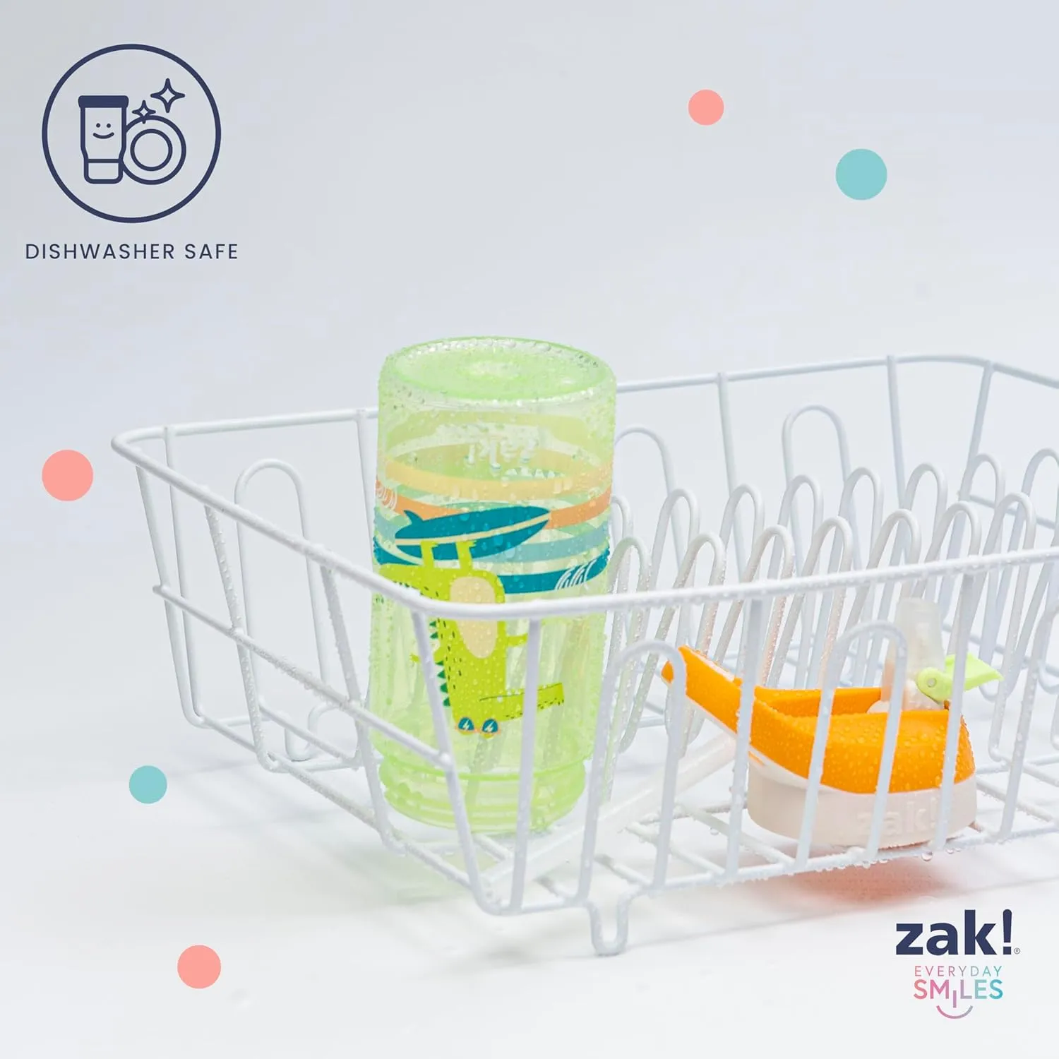 Zak Designs Atlantic Kids Water Bottle For School or Travel, 16oz Durable Plastic Water Bottle With Straw, Handle, and Leak-Proof, Pop-Up Spout Cover, 2-Pack (Surf Boards and Palm Trees)